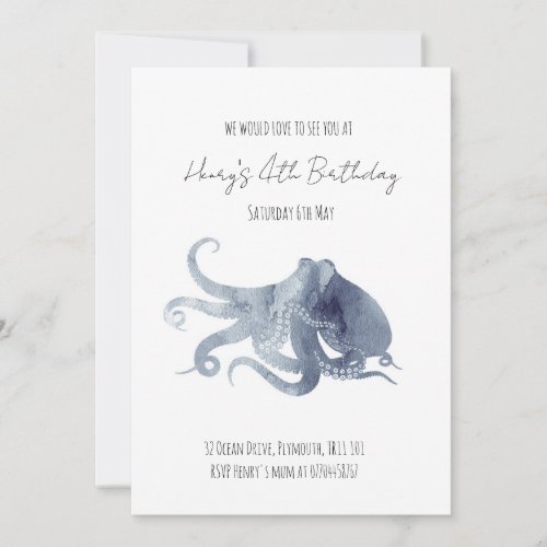 Minimalistic under the sea Octopus  Invitation