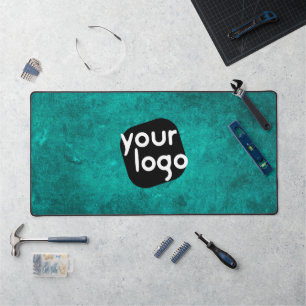 Minimalistic Vintage Corporate Add Your Logo Teal Desk Mat