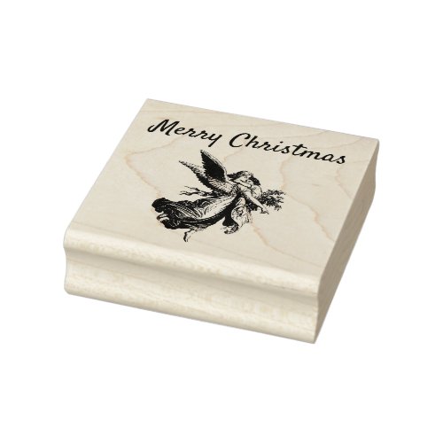 Minimalistic Vintage Merry Christmas Angel Rubber Stamp