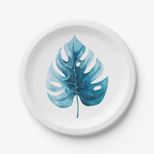 Minimalistic Watercolor Tropical Monstera Leaf Paper Plates