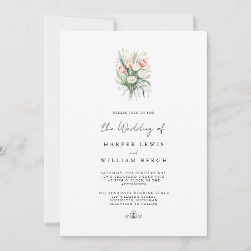 minimalistic watercolor tulips qr code wedding invitation