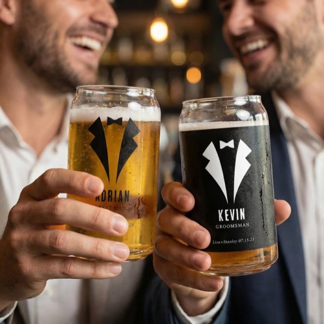 Minimalistic Wedding Best Man Name White Can Glass (Creator Uploaded)
