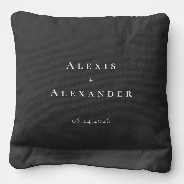 Minimalistic Wedding Couples Names Cornhole Bags (Front)