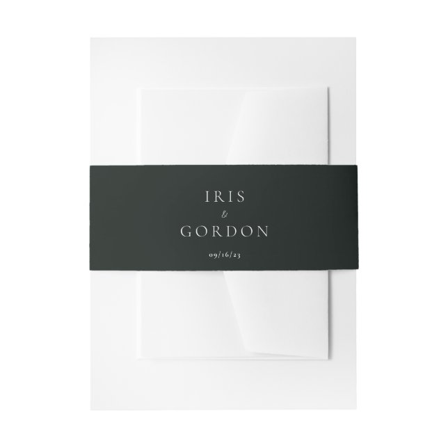 Minimalistic Wedding Custom Dark Green Invitation Belly Band (Front Example)