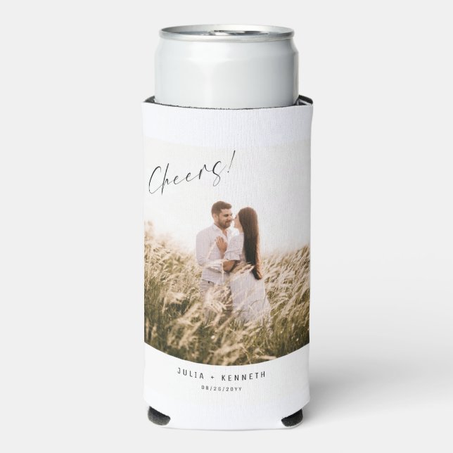 Minimalistic Wedding Photo Wine Seltzer Can Cooler (Seltzer Front)