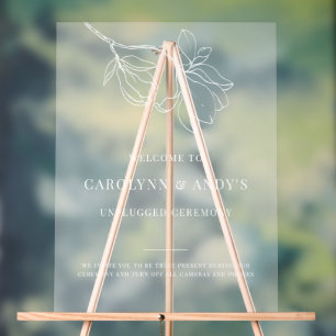 Minimalistic Welcome Unplugged Wedding Ceremony Acrylic Sign
