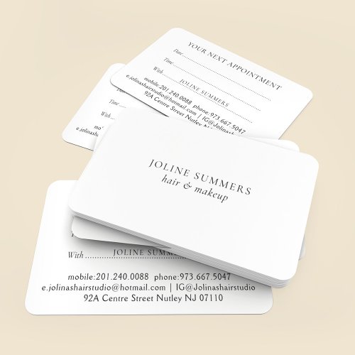 Minimalistic white and black appointment card