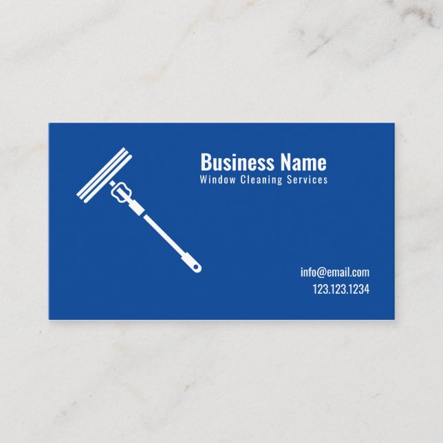 Minimalistic White and Blue Window Cleaning Business Card (Front)