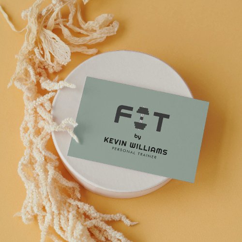 Minimalistic White and Sage Green Fitness Trainer Business Card