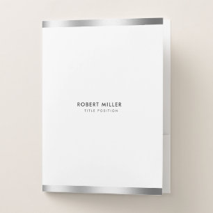 Minimalistic white and silver custom name pocket folder