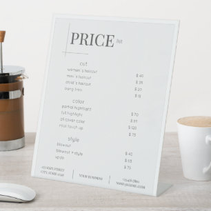 Minimalistic White Beauty Salon Price List Pedestal Sign