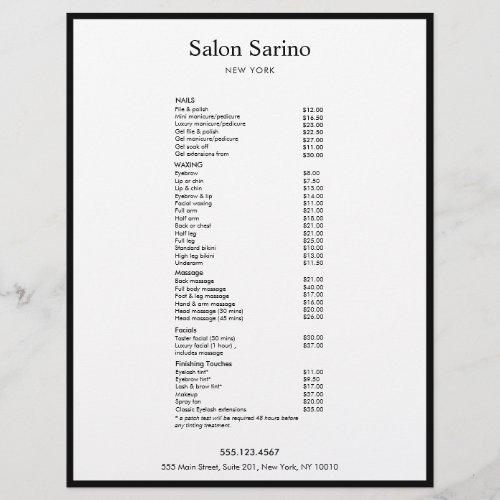 Minimalistic White Beauty Salon Service Menu Flyer