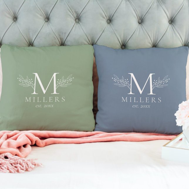 Minimalistic White Botanical Monogram  Throw Pillow (Creator Uploaded)