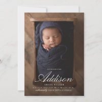 Minimalistic White Calligraphy 6 Photos Birth Announcement