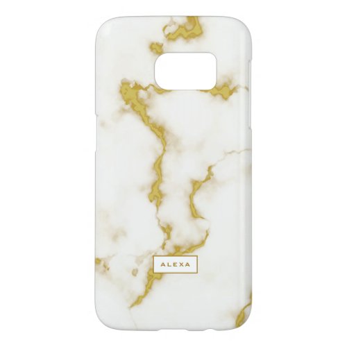 Minimalistic white faux marble gold accents samsung galaxy s7 case