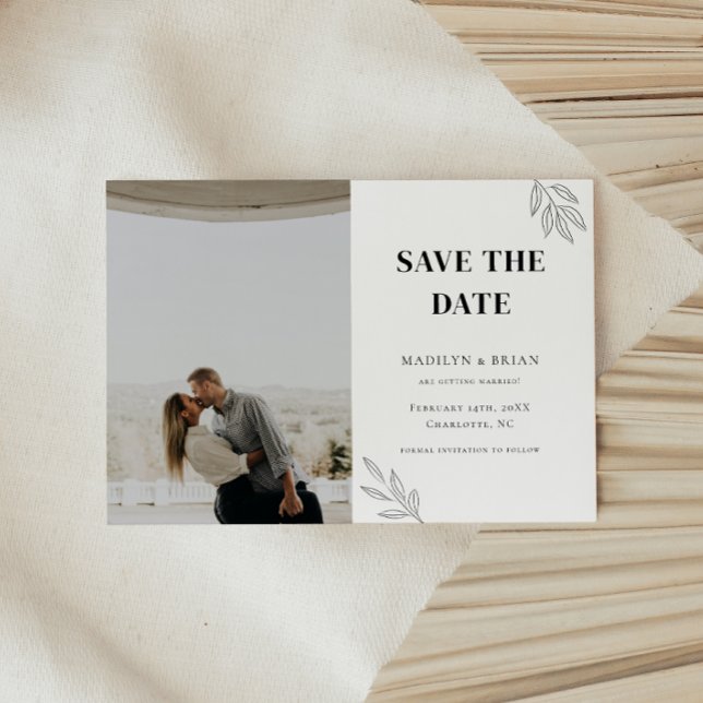 Minimalistic White Floral Wedding Photo Save The Date (Creator Uploaded)