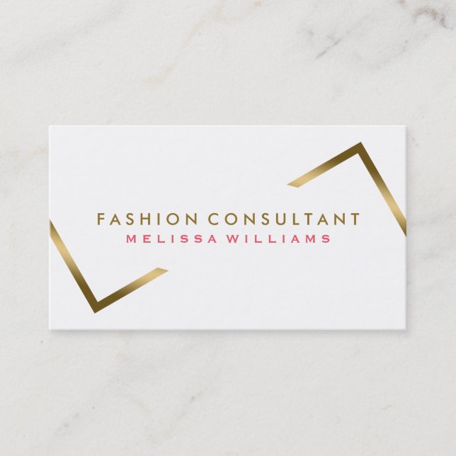 Minimalistic White & Geometric Gold Accents Business Card (Front)