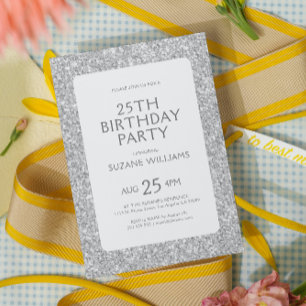 Minimalistic White Glitter Happy Birthday Invitation