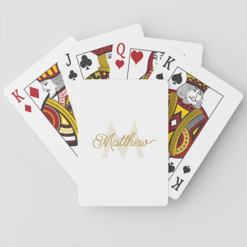 Minimalistic White Gold Add Name and Monogram Mens Poker Cards