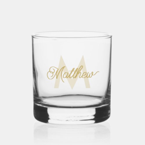 Minimalistic White Gold Add Name and Monogram Mens Whiskey Glass