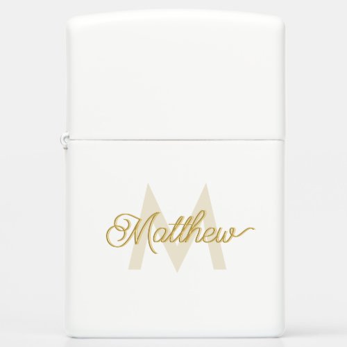 Minimalistic White Gold Add Name and Monogram Mens Zippo Lighter