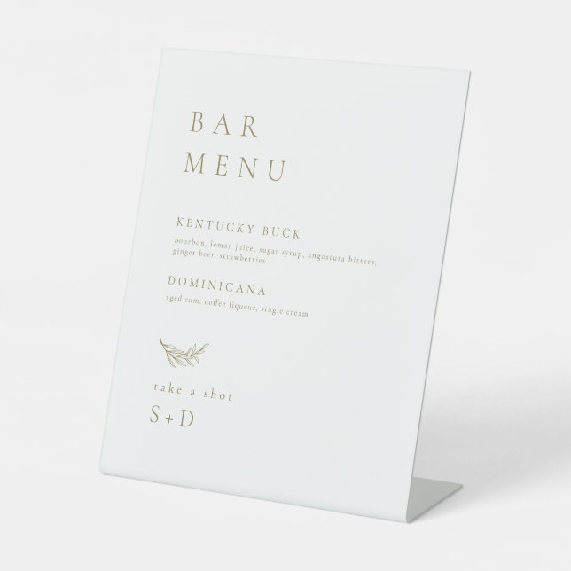 Minimalistic White Gold Bar Menu Wedding Sign (Front)