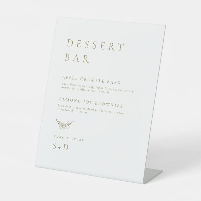 Minimalistic White Gold Dessert Menu Wedding Sign (Front)