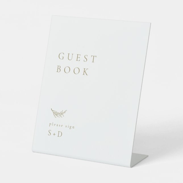 Minimalistic White Gold Guest Book Wedding Sign (Front)