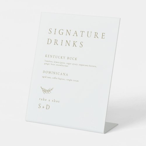 Minimalistic White Gold Signature Drinks Wedding Pedestal Sign