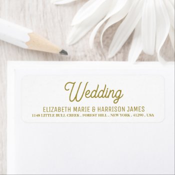 Minimalistic - White & Gold - Wedding Label by StampedyStamp at Zazzle