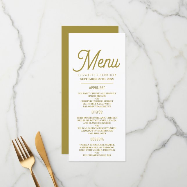 Minimalistic - White & Gold - Wedding Menu (Front/Back In Situ)