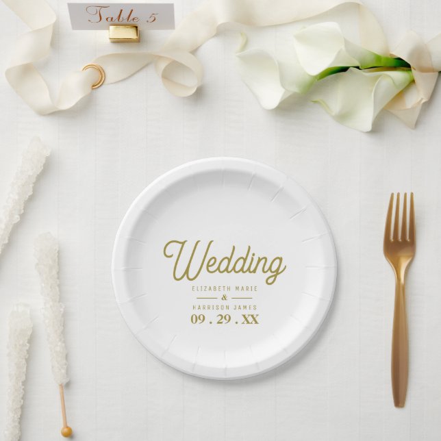 Minimalistic - White & Gold - Wedding Paper Plates (Wedding)