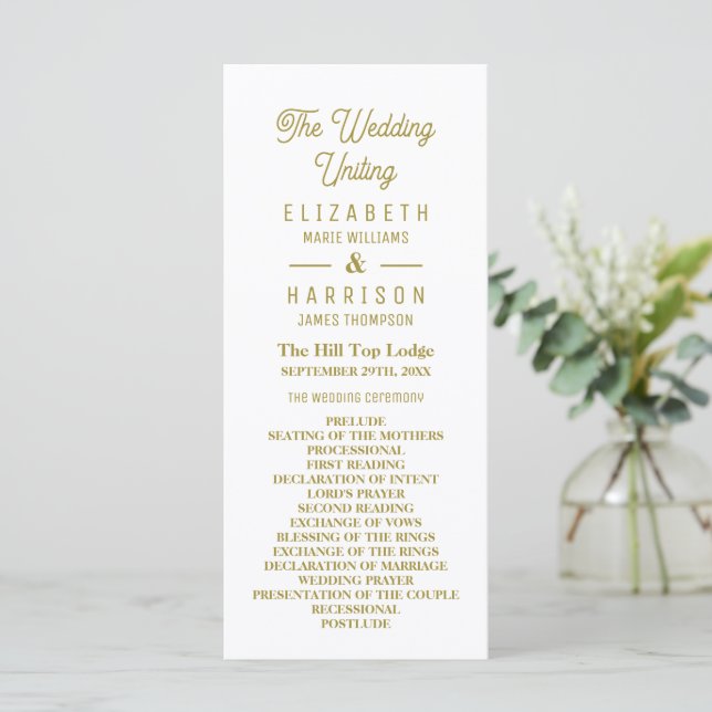 Minimalistic - White & Gold - Wedding  Program (Standing Front)