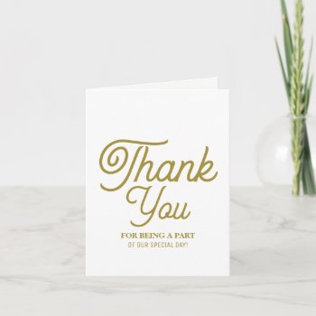 Minimalistic - White & Gold - Wedding Thank You Card by StampedyStamp at Zazzle