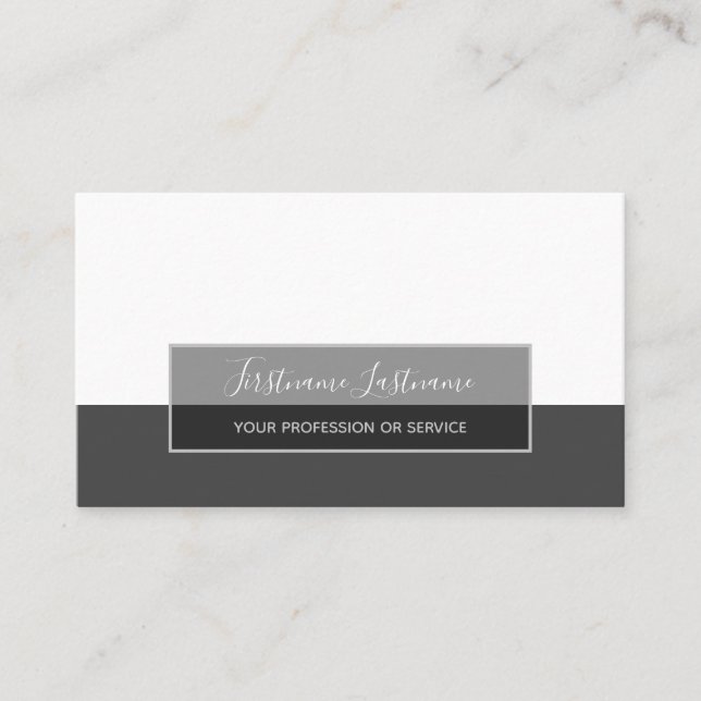 Minimalistic white gray rectangle abstract stripes business card (Front)