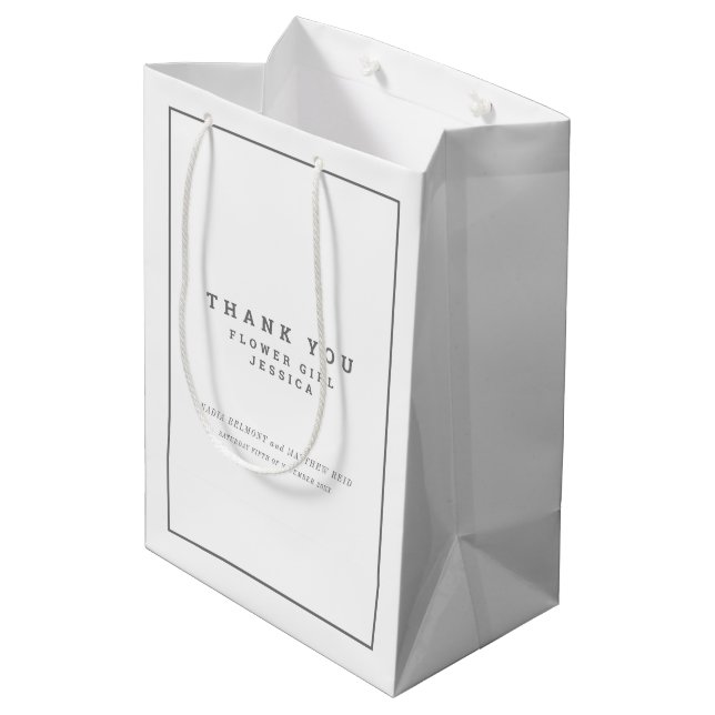 Minimalistic white gray wedding favor bag (Back Angled)