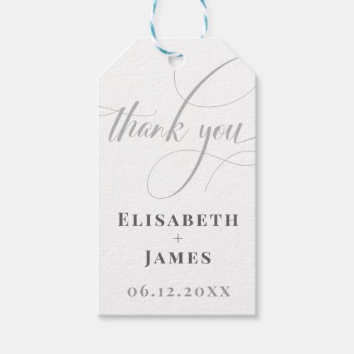 Minimalistic White  Grey Calligraphy Chic Wedding Gift Tags