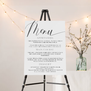Minimalistic White & Grey Calligraphy Wedding Menu Foam Board