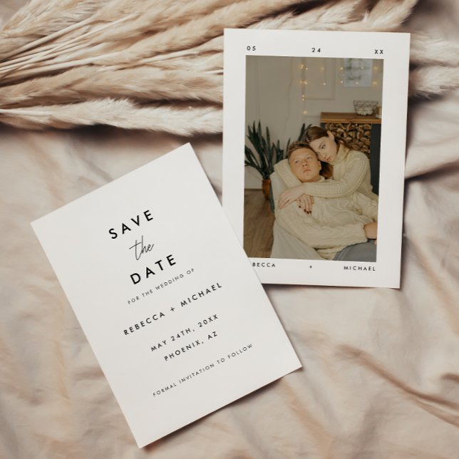 Minimalistic White Modern Photo Wedding Save The Date (Creator Uploaded)
