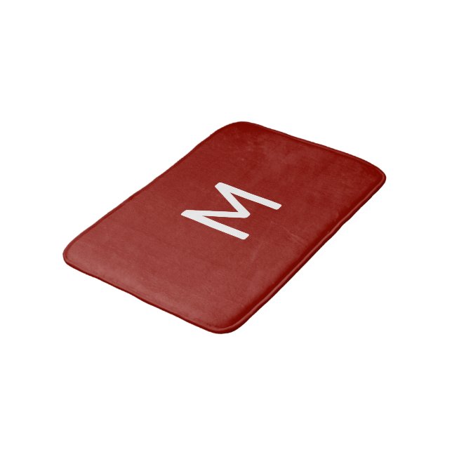 Minimalistic White Monogram on Red Bath Mat (Angled)