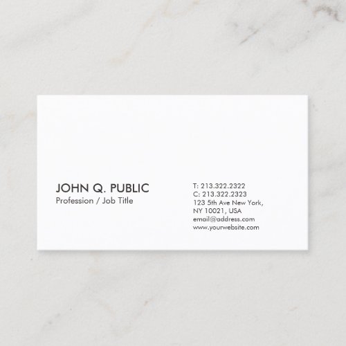 Minimalistic White Professional Creative Modern Business Card