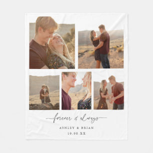 Minimalistic White Script 5 Couple Photos Collage Fleece Blanket