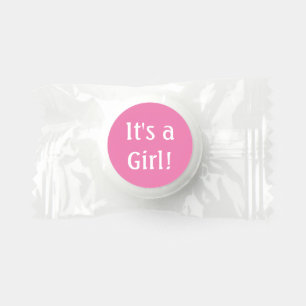 Minimalistic White Text on Pink "It's a Girl!" Life Saver® Mints