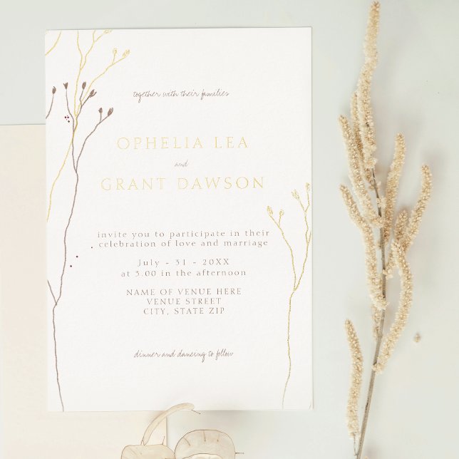 Minimalistic Wild Grass Wedding  Foil Invitation (Creator Uploaded)