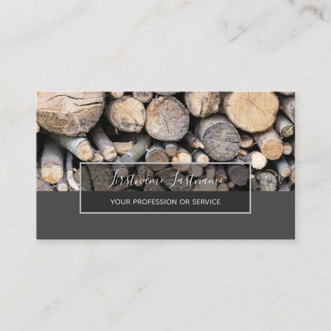 Minimalistic wood stack gray rectangle stripes business card (Front)