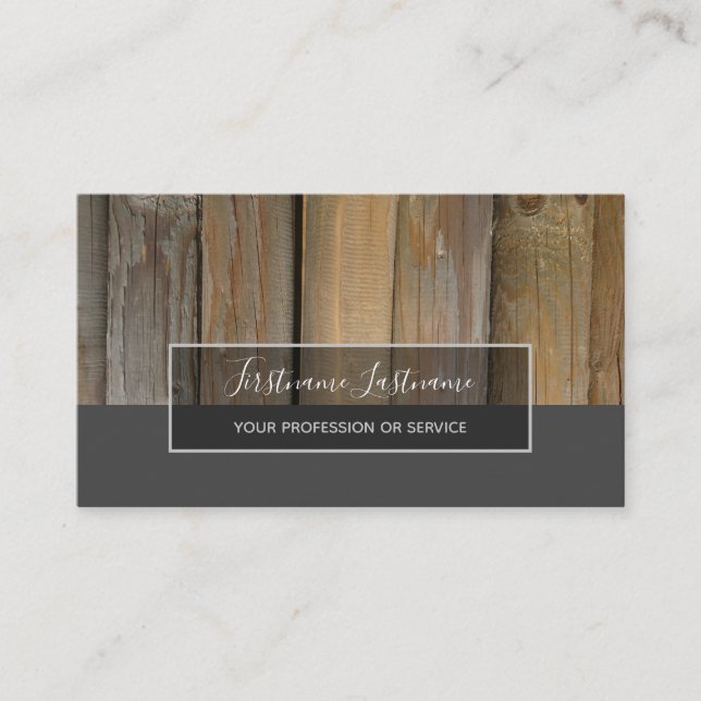 Minimalistic wooden planks gray rectangle stripes business card (Front)