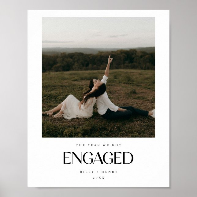 Minimalistic "Year We Got Engaged" Couple Photo Poster (Front)
