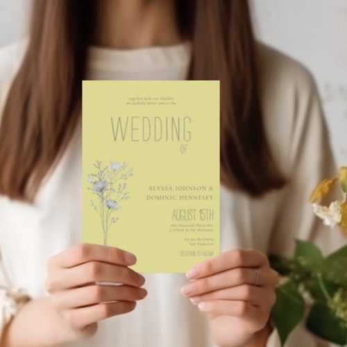 Minimalistic Yellow Gray Floral Wedding Invitation