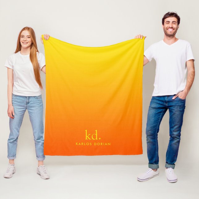 Minimalistic Yellow Orange Gradient Monogram Fleece Blanket (In Situ)