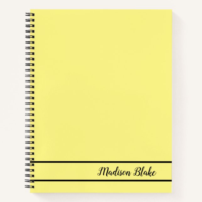 Minimalistic Yellow Simple Customizable Name  Notebook (Front)
